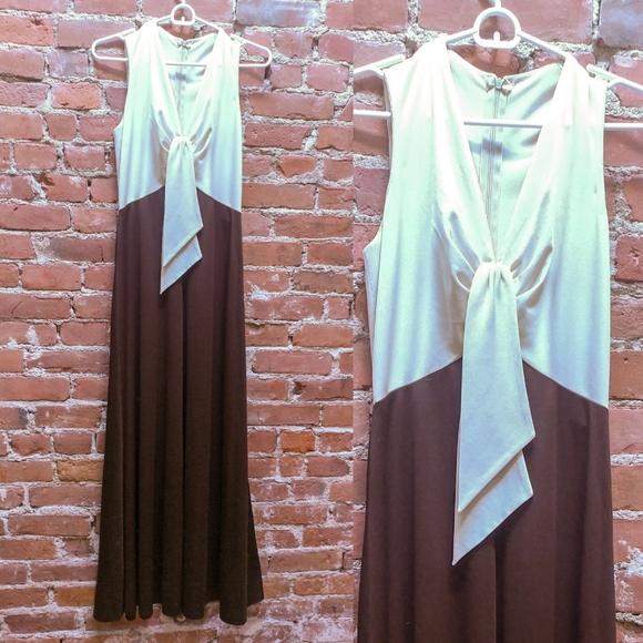 Vintage Dresses & Skirts - Vintage Cream and Brown Dress